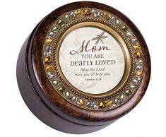 Cottage Garden Spieluhr, rund, mit Schmucksteinen, Aufschrift Mother You Are Dearly Loved, bernsteinfarben