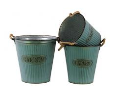 Urban Trends 3 Stück Metall Lang Runder Körper Übertopf mit wellig Seiten und 2 Seil Griffe gewaschen, dunkelblau