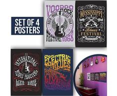 Made With Tone Rock & Roll, Festival Band Poster, Set von Vier 11 x 17 Vintage Musik und Old School E-Gitarre Poster von 1 mm dick, Rockfest Art Wand für Musiker, Studio Decor Musikliebhaber.