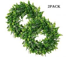 LSKYTOP Buchsbaum-Kranz rund künstlicher Kranz grüne Blätter Kranz Tür Wand Fenster Dekoration, 27,9 cm/PC ...