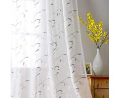 VISIONTEX Vorhang, 100% Polyester, durchsichtig, doppelseitig, zarte Wellenblätter, bestickte Stangentasche für Wohnzimmer und Schlafzimmer, Set mit 2 Vorhängen, Gray Leaves003, 54x63 Inch