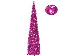 YUQI Faltbarer Weihnachtsbaum mit Lametta und Ständer für Weihnachten und Halloween, Party, nächstes Neujahr, Hochzeit, Saisonale Dekoration und Party A. 5FT - Pop Up Tinsel Tree for Xmas A93.pop Up Xmas Trees-5ft-pink