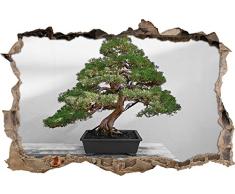 Pixxprint 3D_WD_4942_92x62 Bonsai Baum auf Holztisch Wanddurchbruch 3D Wandtattoo, Vinyl, schwarz / weiß, 92 x 62 x 0,02 cm