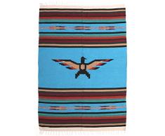 Hand Woven Thunderbird Falsa Kuscheldecke. Schwere 5 x 7, Acrylbeschichtete Baumwolle, türkis, 5X7