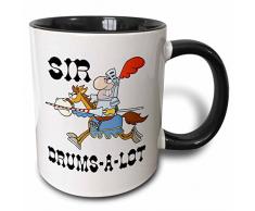 3dRose Funny Knight Sir Drums, EIN Lot-Two Ton Kaffeebecher, Keramik, Schwarz, 10,2 x 7,62 x 9,52 cm