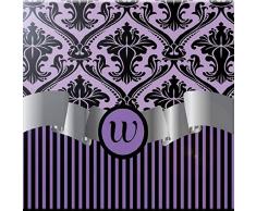 Rikki Knight Buchstabe W Monogramm Design Art Keramik Fliesen, 4 von 4-Zoll, lila Damast und Streifen