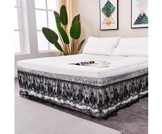 AmHoo Bettrock, mit Spitzenbesatz, einfache Montage an Matratze, 15 Tropfen Full Grey+Black