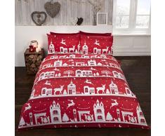 Rapport Rentier Road 100% gebürsteter Baumwolle Bettbezug-Set, Baumwolle, rot, Einzelbett