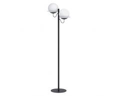EGLO Stehlampe Sabalete, 2 flammige Stehleuchte Modern, Standleuchte aus Stahl und Glas, Wohnzimmerlampe in schwarz, weiß , Opal-Matt, Lampe mit Tritt-Schalter mit E27 Fassung