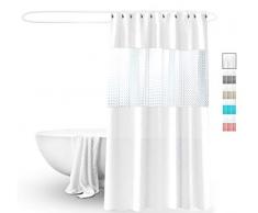 VVISE Moderner 72x78 wasserfester PEVA Duschvorhang Set mit 12 Haken, halbtransparent 3D Kristallmuster, strapazierfähiger Langer Vorhang für Dusche oder Badewannen weiß