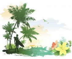 INDIGOS 4051719802481 Wandtattoo ME038 Surfer Strand Palmen Wasser Beachparty 60 x 48 cm