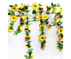 Yanxin Künstliche Sonnenblumen-Weinrebe, Seide, realistische künstliche Blumen, künstliche Rosen, Blumen für Zuhause, Hotel, Büro, Küche, Hochzeit, Party, Garten 2 Pack