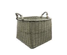 JVL Antiques Square Log Basket with Loop Handles Holzkorb mit Schlaufengriffen, Optik, Antik Wash, 44 x 44 x 44 cm