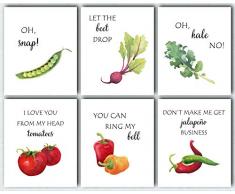 L & O Goods Lustige Küchen-Wandkunst, Bauernhof, rustikal oder modern, Dekoration für Zuhause und Küche, Dekorationsset für Gemüse, Dekorationen, Kunstwerke für Esszimmer und Küche, 6 Poster, 8 x 10 cm