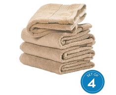 iDesign 4er-Set Handtücher, kleines Handtuch mit gewebter Verzierung aus Baumwolle, weiches und saugfähiges Handtuch Set mit Aufhänger für Waschbecken und Gäste-WC, beige