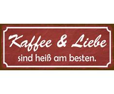 Schatzmix Spruch Kaffee Liebe heiÃ Metallschild 27x10 cm Wanddeko tin Sign Blechschild, Blech, Mehrfarbig