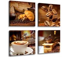 Meilaili Art Leinwandbild, Motiv Kaffeebohne, Kaffeetasse, 4 Rahmen, fertig zum Aufhängen, für Esszimmer, Dekoration
