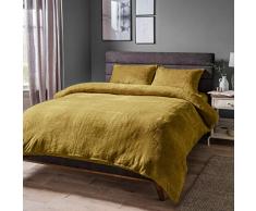 Sleepdown Teddy-Fleece-Bettwäsche-Set für Doppelbett, Ockerfarben, Samt