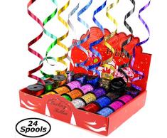 Star Holografisches Ringelband in 12 Farben, 24 Spulen im Produktdisplay schnell, glitzerndes Band, ideal für Geschenkpapier und Ballonschnur