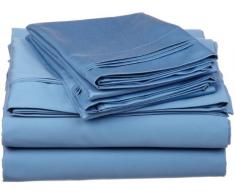 Bettlaken-Set für Doppelbett aus 100 % gekämmter ELS-Baumwolle, Fadenzahl 650, Doppel-3-Stück-Bettlaken-Set mit tiefen Taschen, Mittelblau, Split Super-King