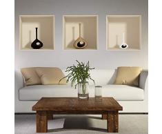 Sticker 3D Effekt | Wandaufkleber runde Vasen - Tapete Dekoration optische Täuschung Raum und Wohnzimmer | 30 x 90 cm