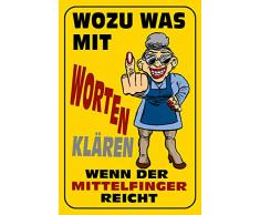 Schatzmix Spruch Wozu mit Worten klären der Mittelfinger reicht 20x30 Deko Blechschild, Blech, Mehrfarbig, 20x30 cm