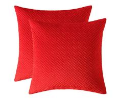 Artcest 2er-Set, dekorative Samt-Überwurf-Kissenbezüge, Sofakissen, weich gestepptes Muster, bequeme Couch-Kissenbezüge Art Deco 18x18, 2 Pieces hellrot
