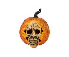 EUROPALMS Halloween Totenkopf-Kürbis | Kürbis mit Totenkopfmaske zum Aufhängen oder Stellen | Gelb blinkende LED im Kürbisinneren | Betrieb über DREI 1,5-V Batterien, Typ LR44 | Höhe 26 cm