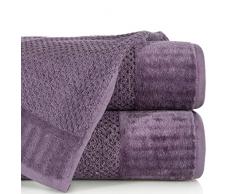 Eurofirany Handtuch Baumwolle Weich Schlicht Frottee Bordüre Set 3-er Pack Oeko-Tex, Violett, 70X140 cm