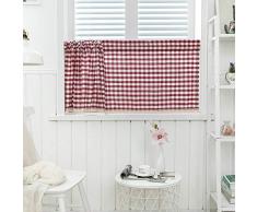 Molaxhome Kleine Vorhänge aus Leinen, Gingham-Spitze, Vorhänge für Fenster, Stange mit Taschen, Volants für Café, Küche Antik W29xL24 inch rot