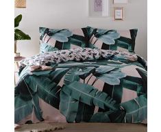 Sleepdown Tropical Palm Bettwäsche-Set für Einzelbett, Baumwoll-Mischgewebe, Blau