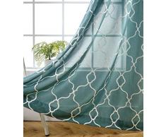 MIUCO marokkanische bestickte halbdurchsichtige Vorhänge aus Leinen, Ösenvorhänge für Wohnzimmer, Textil, blaugrün, 52x95 Inch