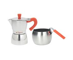 Tognana Coffee Time Set Kaffeebereiter 3 Tassen und Milchtopf, Aluminium, Mehrfarbig grün/orange/türkis