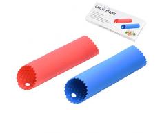Maxracy [Verbesserte Version] 2 Set Knoblauch Schäler Easy Roll Silikon Tube Nützliche Knoblauch odorfree Küche Werkzeug (Farbe: Rot, Blau)