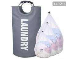 AIR TREE Wäschekorb, 82 l, groß, faltbar, Oxford-Wäschesack, faltbar, tragbar, mit 3 Netz-Wäschesäcken für Waschmaschine Large grau