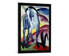 Gerahmtes Bild von Franz Marc Blaues Pferd I, Kunstdruck im hochwertigen handgefertigten Bilder-Rahmen, 50x70 cm, Schwarz matt