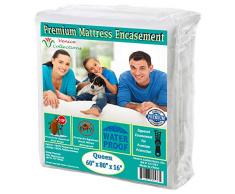 Unbekannt v Premium Matratzenschoner, strapazierfähiger Stoff, 150 g/m², mit Reißverschluss, wasserdicht und für Betten geeignet Queen weiß