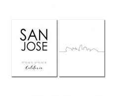 N&T City Skyline Wand Décor Prints – Set 2 Stück (8 x 10) Art Fotos – Typografie Minimalistische Poster 8x10 San Jose