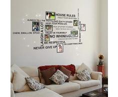 Wallflexi Wand Sticker Swarovski Kristall & House Rules Spruch mit Fotorahmen Vogelkäfig Wandmalerei Aufkleber Wohndeko Wohnzimmer Kinderzimmer Restaurant Hotel café Dekor, bunt