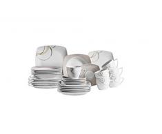 MÃ¤ser 931207 Serie NELA, Kombiservice 30 teilig, Porzellan Geschirr-Set Muster, Teller, Kaffeetasse, Dessertteller fÃ¼r 6 Personen, WeiÃ/Braun