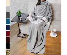 PAVILIA Deluxe Fleece Decke mit Ärmeln für Erwachsene, Herren, und Women| Elegante, Cozy, Warm, Extra Weich, Plüsch, funktional, Leicht Tragbar Überwurf 50 x 70 inches Hellgrau