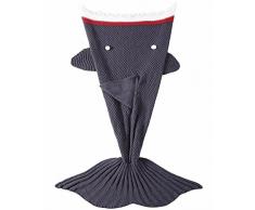 LAGHCAT Meerjungfrauenschwanz-Decke Häkeldecke für Erwachsene/Kinder, weiche Schlafdecken für alle Jahreszeiten, Wal-Schwanz-Muster 71x35.5 Dark Gray Shark