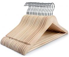 Topia Kleiderbügel für Erwachsene, unbehandeltes Holz, Kleiderbügel aus Holz, für Anzüge und Jacken – 360 ° stärker, Flexibler Haken, extra glatt geschnittene Kerben, 18 Stück – CT10N