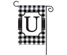 BreezeArt schwarz & weiß kariert Monogramm Garten Flagge U