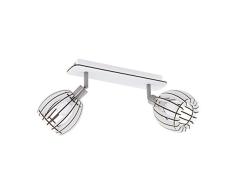 EGLO Deckenlampe Cossano-Spot, 2 flammige Deckenleuchte, Wandleuchte, Deckenspot aus Stahl und Holz, Farbe: Nickel matt, weiß, Fassung: E14