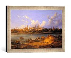 Gerahmtes Bild von Felice Giuseppe Vertua Ansicht der Stadt Cremona vom Ufer des Po, Kunstdruck im hochwertigen handgefertigten Bilder-Rahmen, 40x30 cm, Silber Raya