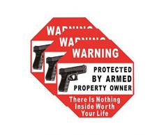 3 Warnschilder Gun There is Nothing Here Worth Your Life Protected by Armed Property Owner, Statisch haftend, für Innen- und Außenbereich, für Zuhause und Büro, UV-beständig und wasserdicht