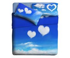 Ipersan Cielo Bettwäsche-Set für Doppelbett, 100% Reine Baumwolle, Blau/Weiß