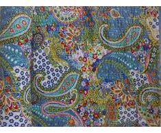 Handicrunch Handmade Paisley Printed Kantha Quilt, Twin-Size-Betten Kantha, Indian Cotton Tagesdecke, böhmische Kantha Werfen, Blumenbettdecke