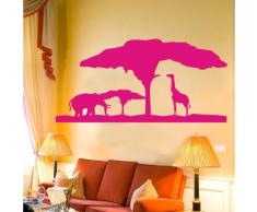 INDIGOS 4052166117579 Wandtattoo w555 Afrika / Steppe Elefant Giraffe Wandaufkleber 96 x 53 cm, rosa